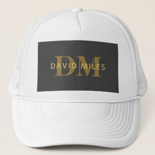 Boné Nome e Monograma Elegantes Dourado e Cinza Escur