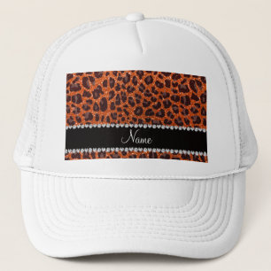 Boné Nome personalizado glitter laranja impressão leopa