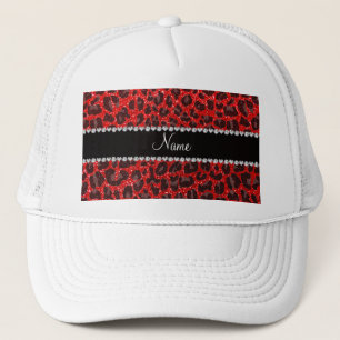 Boné Nome personalizado impressão leopardo neon vermelh