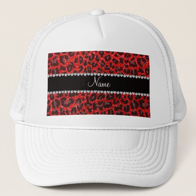 Boné Nome personalizado impressão leopardo neon vermelh (Frente)