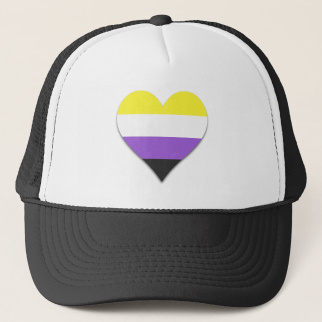 Boné Non-binary pride heart Trucker Hat (Frente)