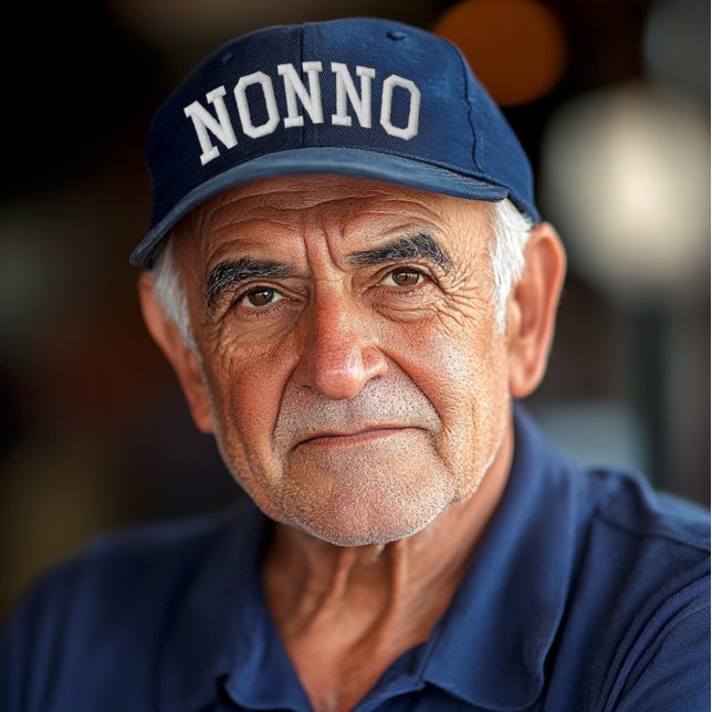 Boné Nonno Athletic Arch (Nonno athletic arched embroidered text on navy baseball cap for Italian grandfather gift)