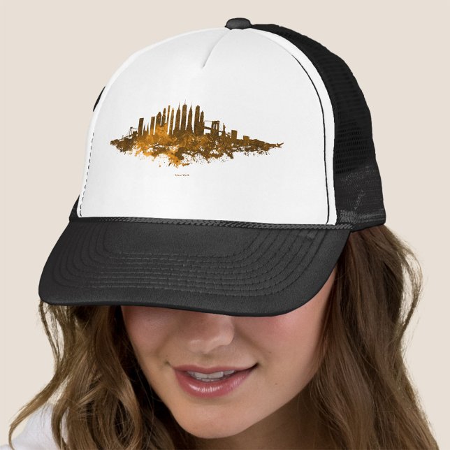 Boné Nova Iorque Skyline Watercolor em laranja (New York City Skyline Watercolor in orange. Trucker Hat)