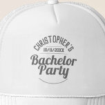 Boné O Chapéu de Piloto do Partido Despedida de Solteir<br><div class="desc">Para comemorar uma festa de solteiro. Projetado para alguém que está tendo um "Bachelor Party"! O chapéu de homem com a data da festa. Boné de solteiro. Adicione o nome da pessoa cuja parte é. Boné de beisebol do Bachelor Party.</div>