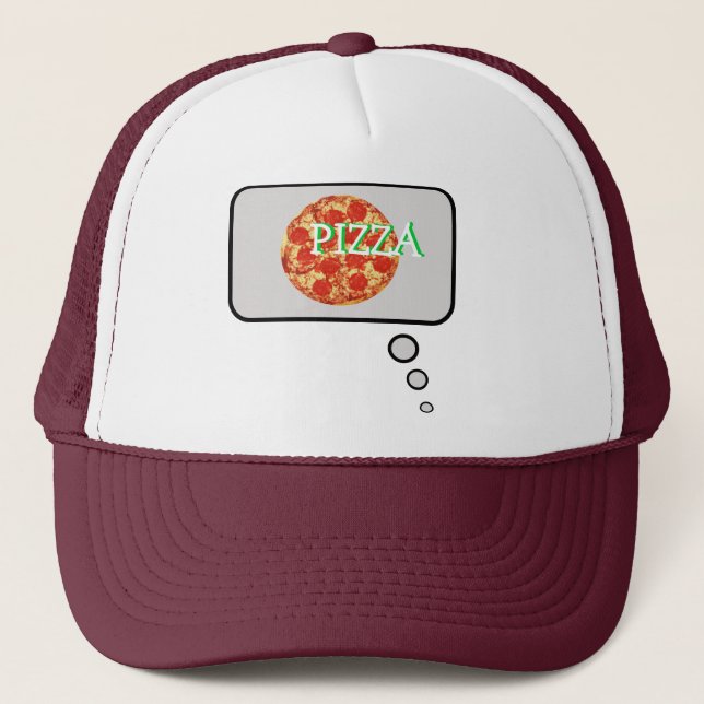 Boné O pensamento da pizza pensa o chapéu da bolha (Frente)