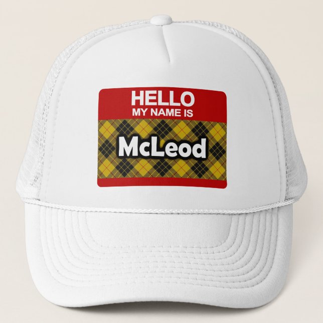 Boné Olá Meu nome é McLeod Scottish Clan Tartan (Frente)
