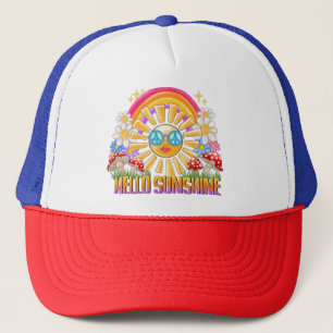 Boné Olá Sunshine Retro Hippie Summer Rainbow Design