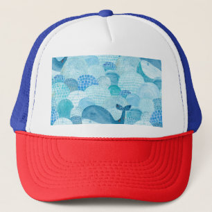 Boné Ondas, baleia, textura azul infantil