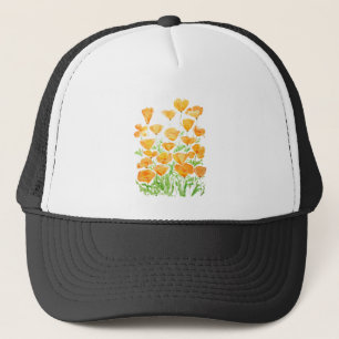 Boné orange California poppy watercolor painting