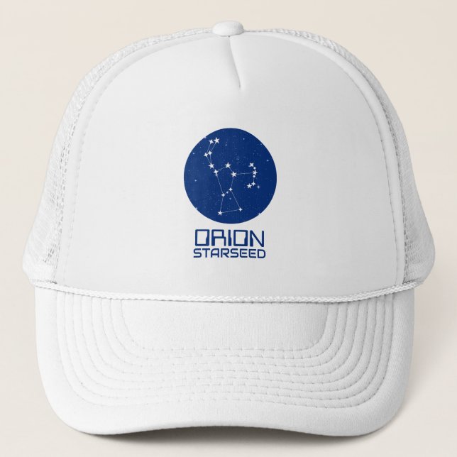 Boné Orion StarSeed Trucker Hat - Design Azul e Branco (Frente)