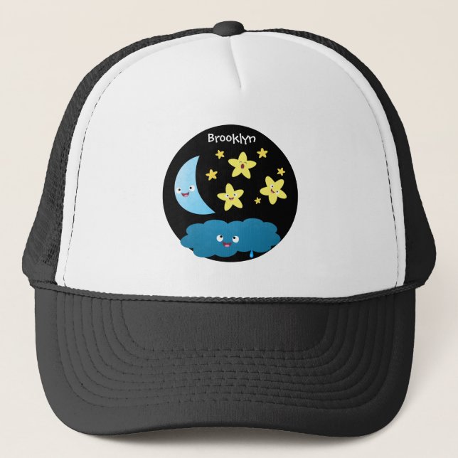 Boné Ótimas estrelas cantoras, lua e desenhos em nuvem (Frente)