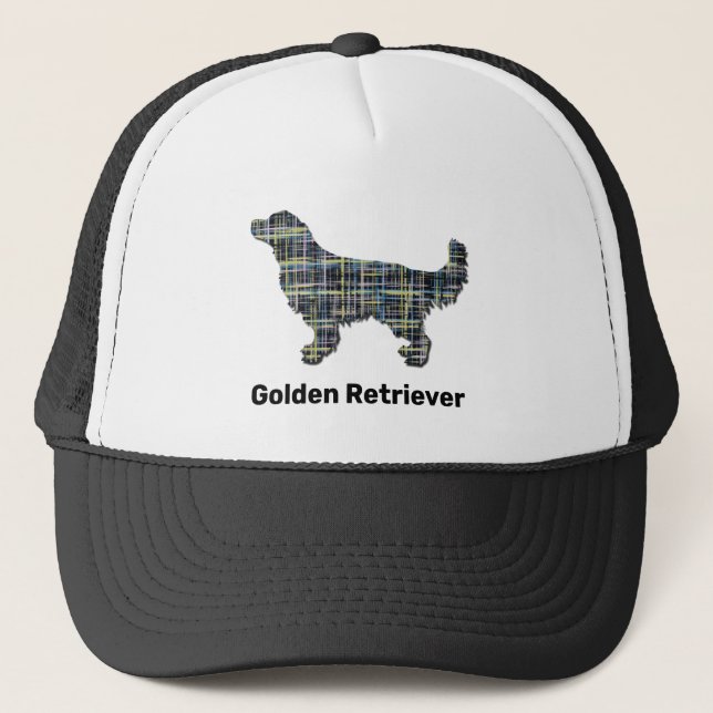 Boné Ouro Retriever Cute Dog Silhoule Grid Personalizad (Frente)