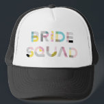 Boné Padrão Colorido Tipografia Moderna Bride Squad Hat<br><div class="desc">Caminhoneiro festivo com BRIDE SQUAD em tipografia colorida moderna com padrões mistos. Isso será perfeito para chás de panela e festas de solteira. Itens correspondentes estão disponíveis.</div>