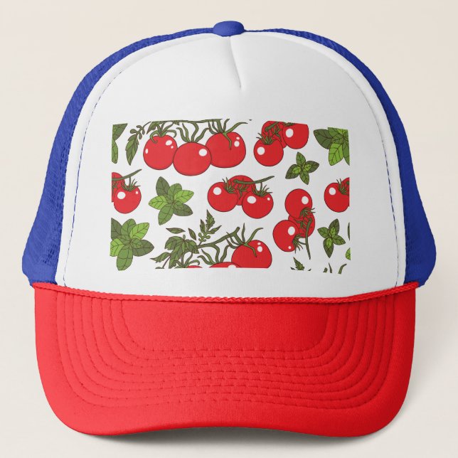 Boné Padrão de cozinha sem costura de tomate Basil (Frente)