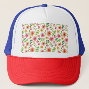 Boné Padrão de Flores Rosa em Aquarela