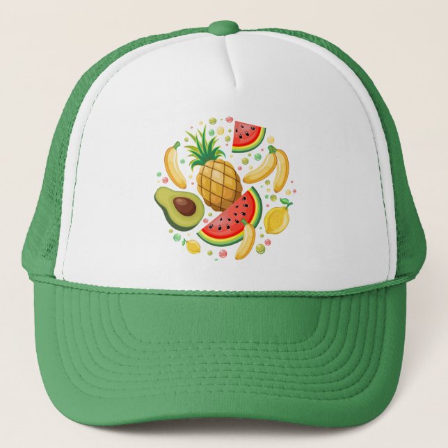 Boné Padrão de Frutas de Verão Fresco (Frente)