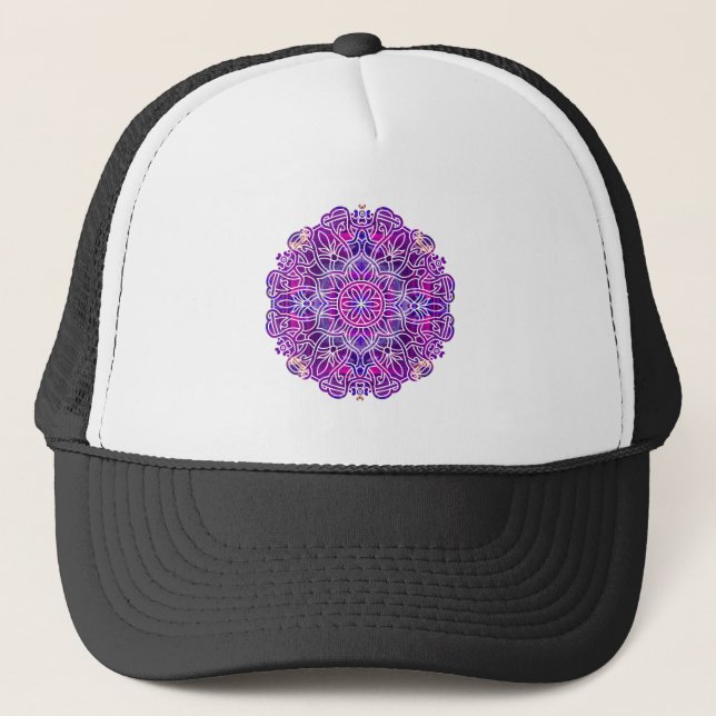 Boné Padrão de Mandala rosa e roxo (Frente)