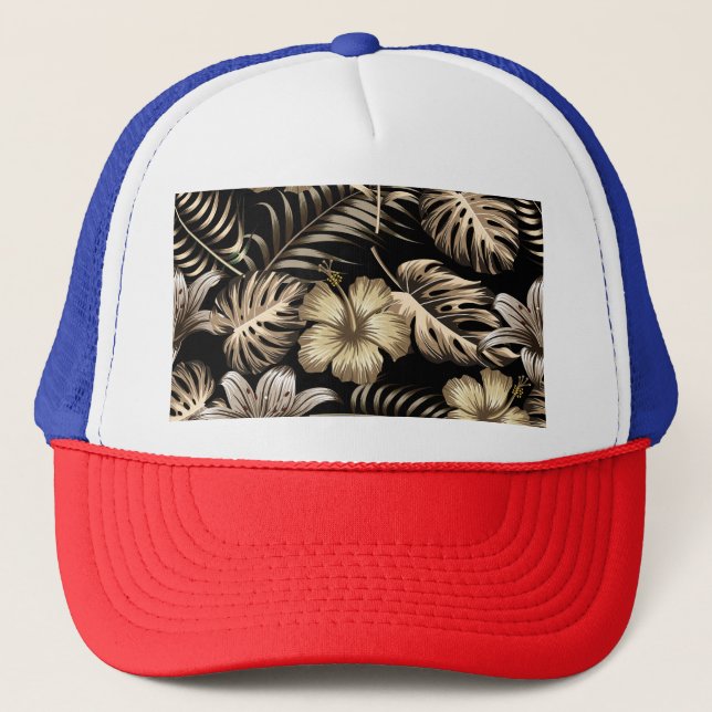 Boné Padrão Invisível Floral com Folhas. (Frente)