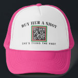 Boné Pagamento QR de Festa de solteira cor-de-rosa e ve<br><div class="desc">Uma maneira muito mais segura de deixar que estranhos, amigos ou familiares comprares a noiva a ser uma bebida na noite de solteira, este camionista bonitinho que apresenta um texto editável e um código de QR digitalizável configurado com uma opção de pagamento personalizado. Um quadro de cor-de-rosa e verde é...</div>