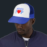 Boné Pai Bonito do Chapéu de Ensaio da Noiva<br><div class="desc">Hora do ensaio de casamento? Boné azul e branco para o pai da noiva vestir para designar seu status especial durante o ensaio de casamento... e depois, também. Um coração de amor vermelho substitui o "O" em "POP".</div>