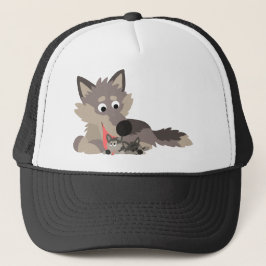 Boné Pai de Cartoon Bonito Wolf and Pups Hat