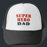 Boné Pai Super Herói Typografia Padre<br><div class="desc">Pai Super Herói Padre Trucker Hat</div>