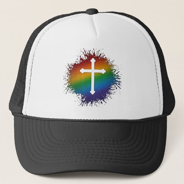 Boné Paint Splatter LGBTQ Orgulho Rainbow Cruz Cristã (Frente)