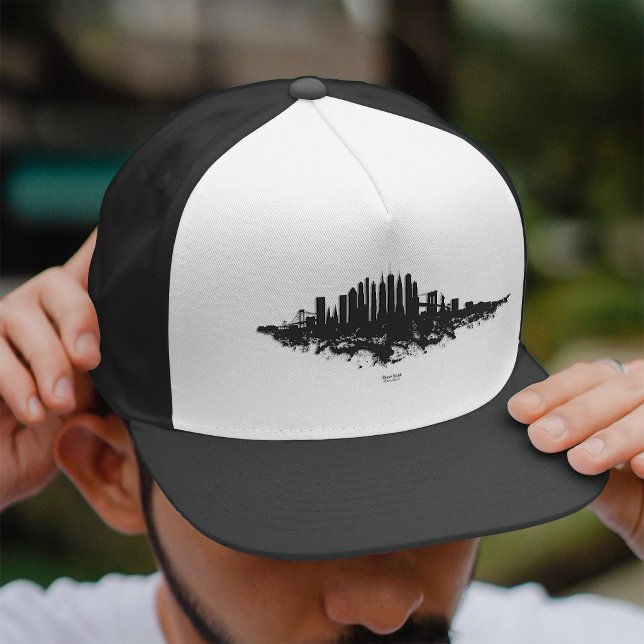 Boné Paisagem Urbana de Nova York em Aquarela Preto e B (New York Skyline Watercolor Black and White. Trucker Hat)