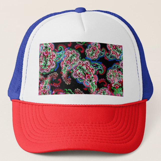 Boné Paisley Floral, Fundo Étnico. (Frente)