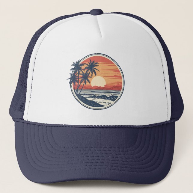 Boné Palmeira - Estilo Retrô Sol de Verão Praia Tropica (Frente)
