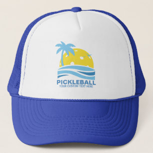 Boné Palmeira tropical Sun de Pickleball seu texto