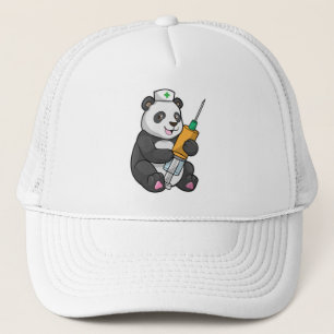 Boné Panda como enfermeira com seringa