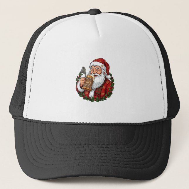 Boné Papai Noel de Natal segurando copo de cerveja (Frente)