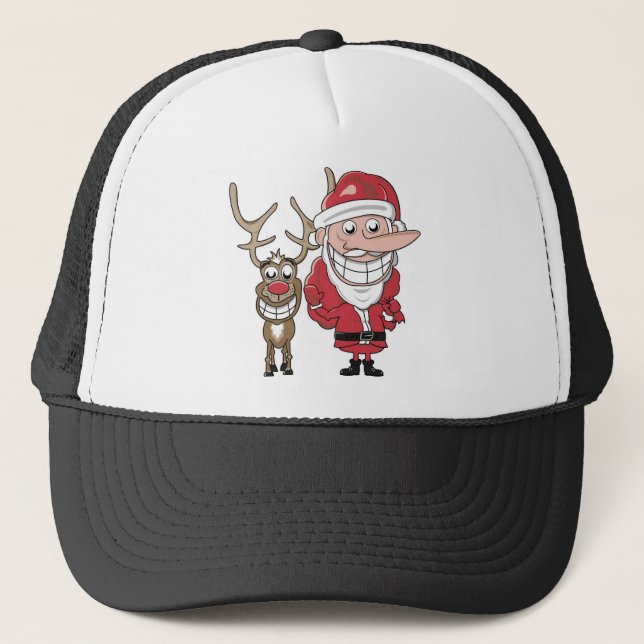Boné Papai noel e Rudolph engraçados dos desenhos (Frente)