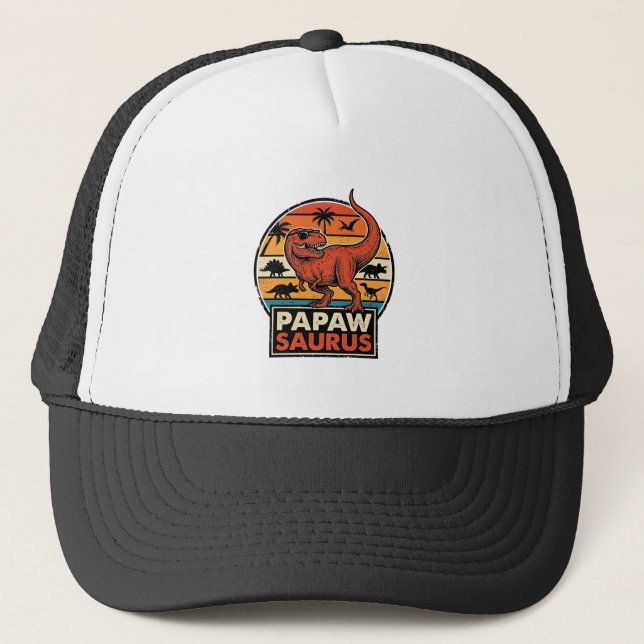 Boné Papai saurus Retro Dinossauro Pôr do Sol Design Ve (Frente)