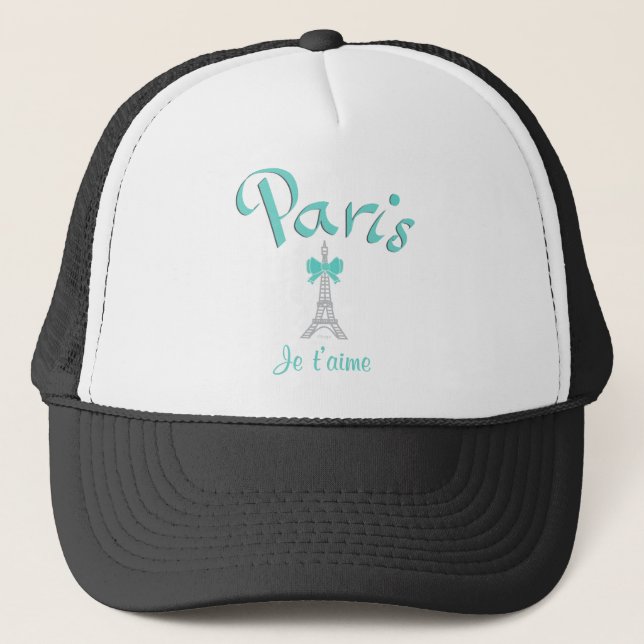 Boné Paris, eu te amo, Torre Eiffel, Aqua (Frente)