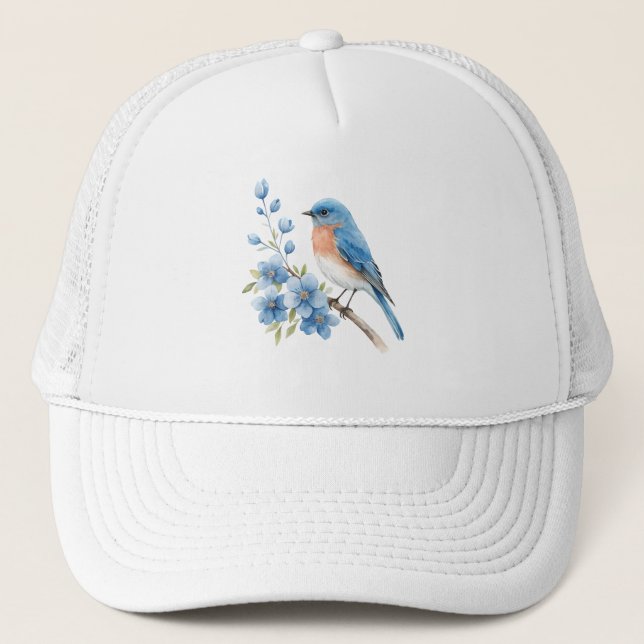 Boné Pássaro azul com flores azuis (Frente)