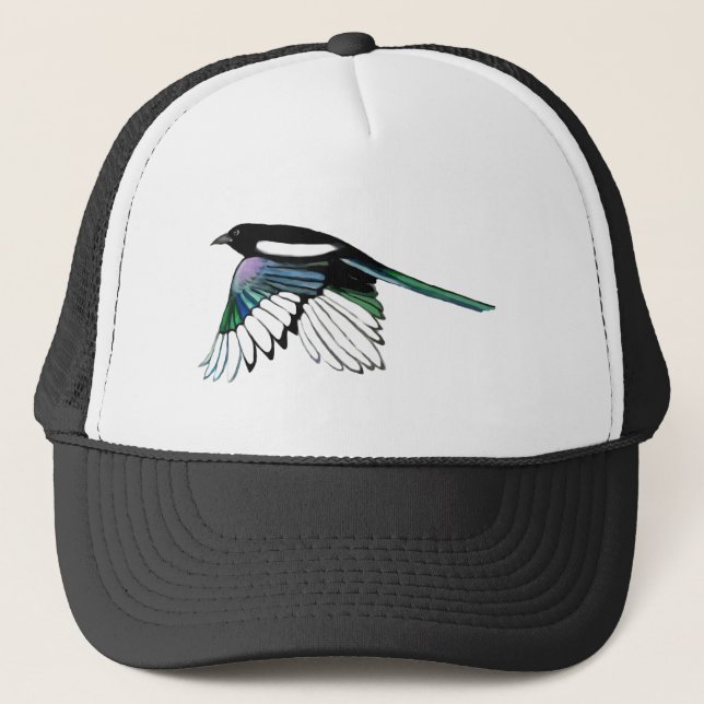 Boné Pássaro de Magpie de Aquarela com Nome Personaliza (Frente)