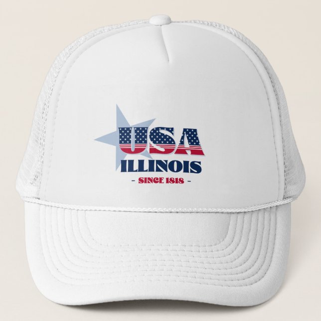Boné Patriotic Illinois Typografia Trucker Hat (Frente)