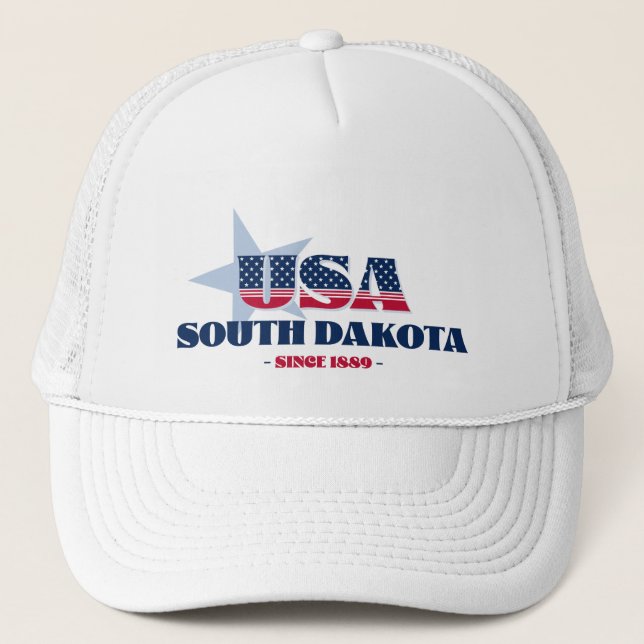 Boné Patriotic South Dakota Typografia Trucker Hat (Frente)