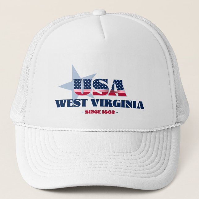 Boné Patriotic West Virginia Typografia Trucker Hat (Frente)