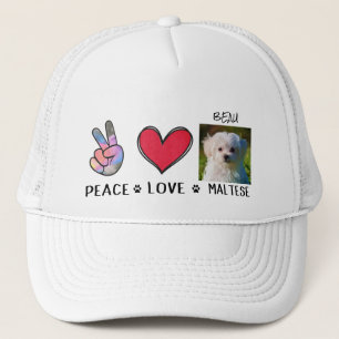 Boné Paz Amor Cachorro Maltês Leva Trucker Hat