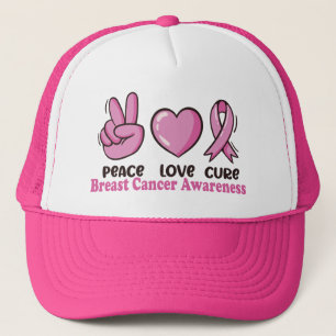 Boné Paz Amor Curto Cancer Sensibilização Mulheres Rosa