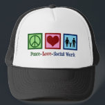 Boné Paz e Amor Trabalho Social<br><div class="desc">Paz Ama Trabalho Social. Um belo presente de assistente social,  com uma família de mãos dadas ao lado de um sinal de paz e coração. Serviços sociais presentes para um gestor de serviços sociais.</div>