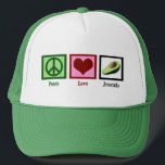 Boné Peace Love Avocado<br><div class="desc">Um bonito sinal de paz, coração e um presente de abacate. Boné verde para pessoas que adoram guacamole.</div>