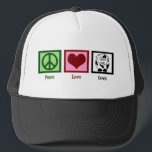 Boné Peace Love Cows<br><div class="desc">Conhece alguém obcecado por vacas? Um presente de excelente para adicionar à coleção de vacas de alguém neste Natal. Um bonito sinal de paz,  coração,  e uma vaca de raça Holstein negra e branca. Eu adoro presentes de vaca fofos.</div>