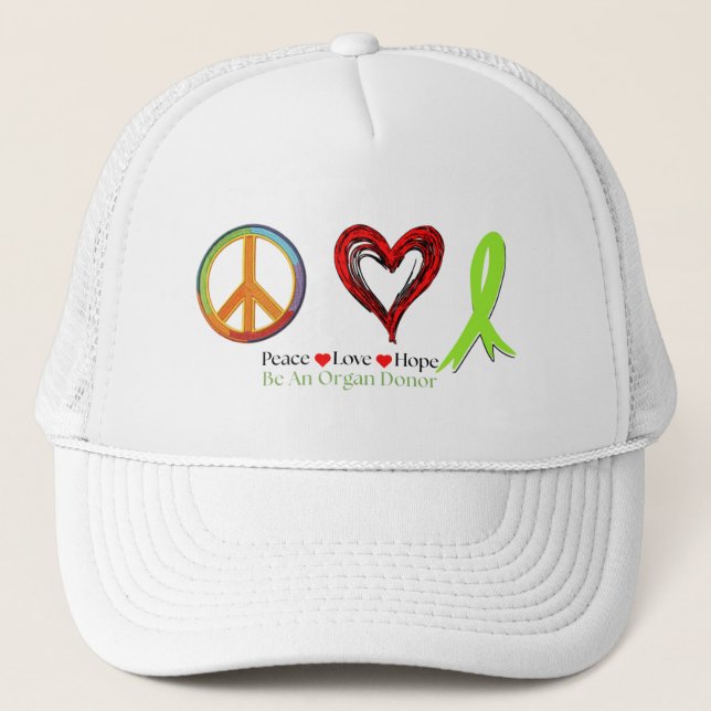 Boné Peace Love Hope Organ Donation Saves Lives (Frente)