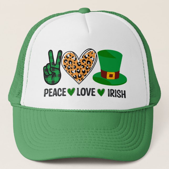 Boné Peace Love Irish Dia de São Patrício (Frente)