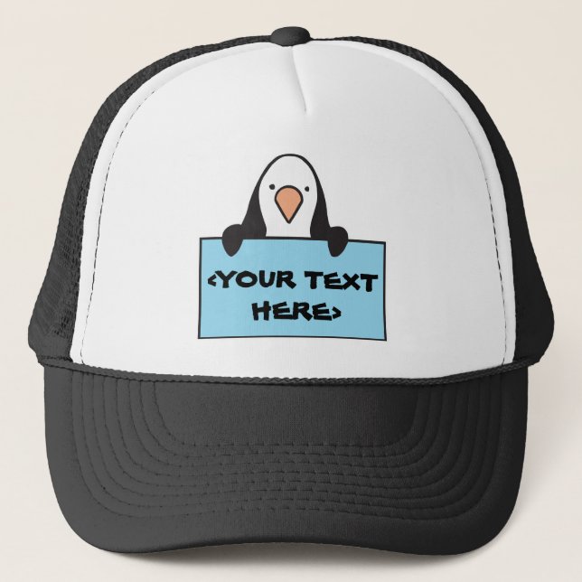 BONÉ PENGUIM FOFO COM PLACA PERSONALIZADA, <YOUR TEXT H (Frente)