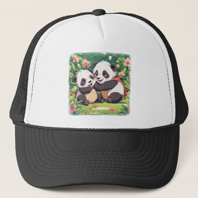 Boné Pequenos Pandas Brincadinhos - Estilo Animado (Frente)